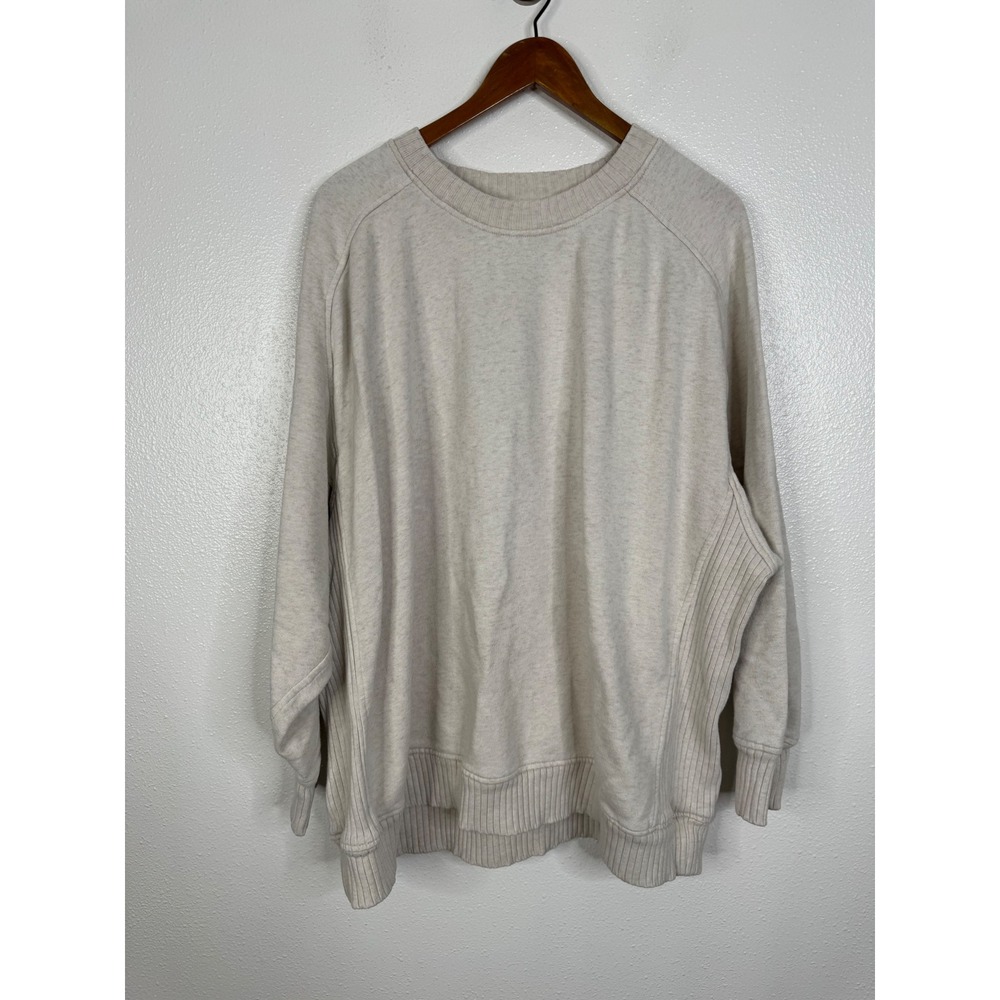 Aerie Oversized Crewneck Sweatshirt XXL Oatmeal Heather Ribbed Side Pullover